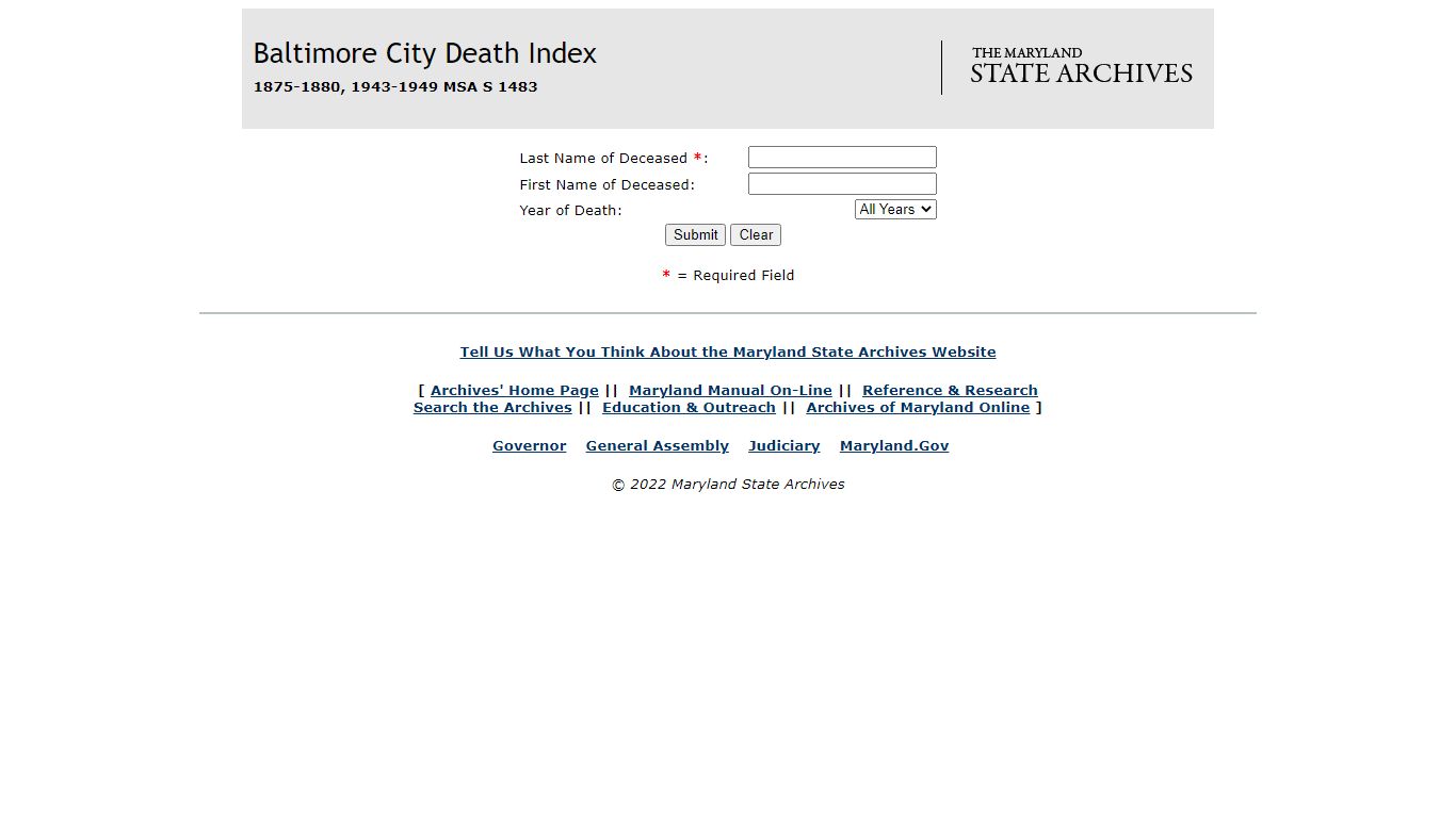 MARYLAND INDEXES (Death Records, BC, Index) 1875-1880 ...